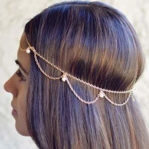 Bohemian Gold Pearl Headband Hippie Hair Chain